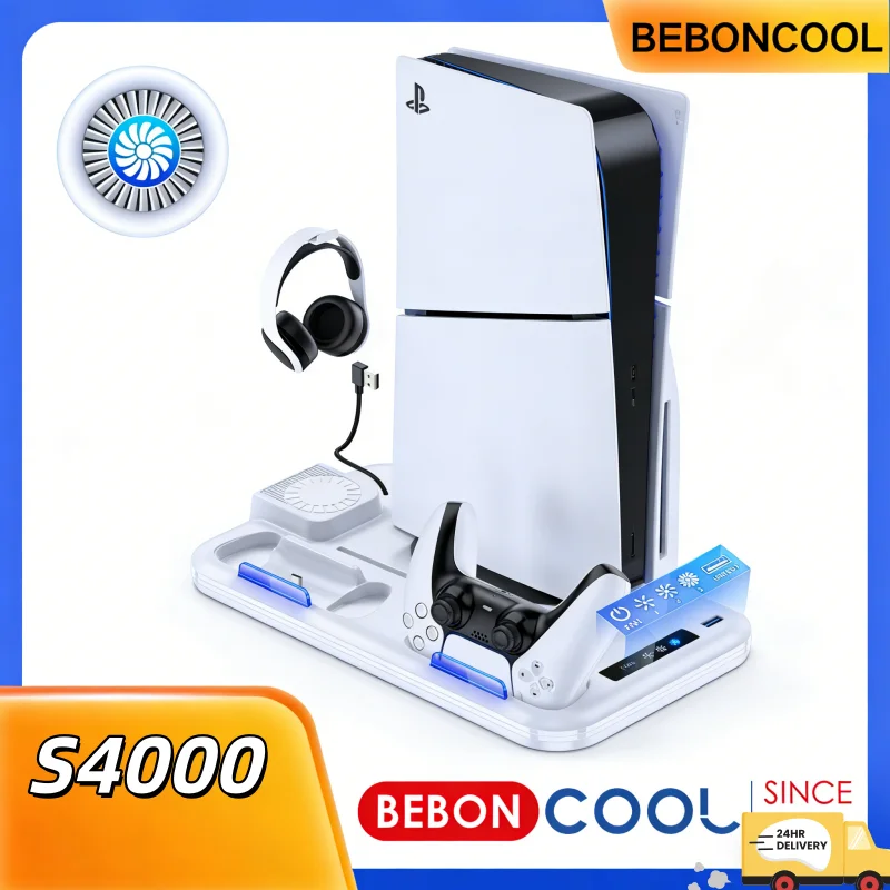 BEBONCOOL S4000 Cooling Stand Dual Controller Charger for PS5 Slim Disc/Digital - 3-Speed Quiet Fan & Fast Charge for 4K Gaming
BEBONCOOL S4000 Cooling Stand Dual Controller Charger for PS5 Slim Disc/Digital - 3-Speed Quiet Fan & Fast Charge for 4K Gaming