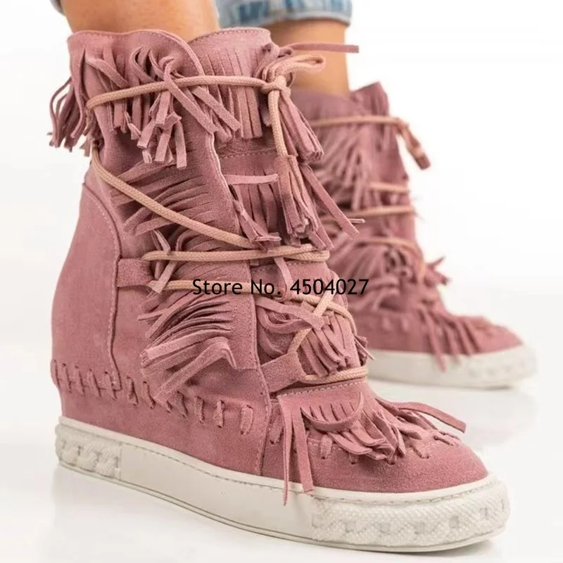 Tassel Platform Wedge Heel Ankle Boots Height Increasing Round Toe Fringe Lace Up Shoes For Women Autumn
Tassel Platform Wedge Heel Ankle Boots Height Increasing Round Toe Fringe Lace Up Shoes For Women Autumn