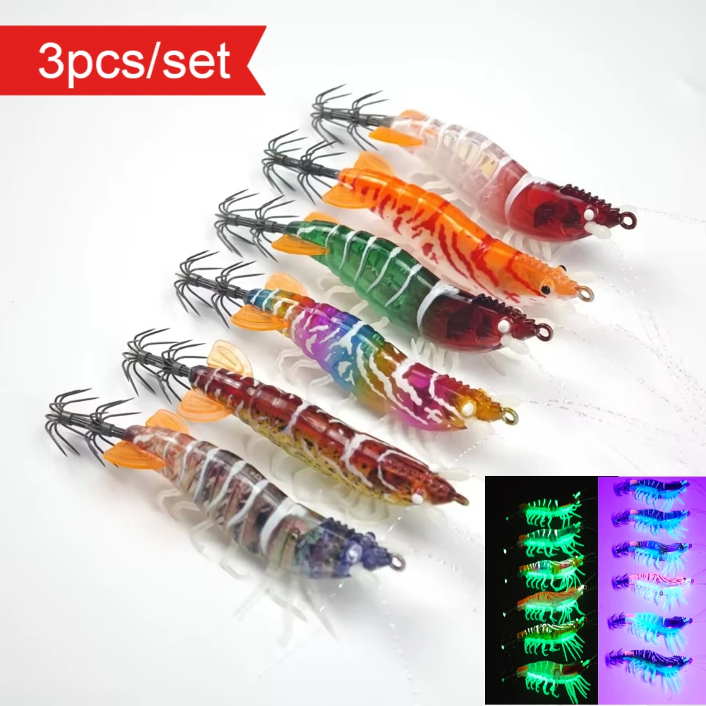 3pcs/set Simulation Squid Jigs 10cm Holographic Soft Legs Shrimp Lure UV Reflective Luminous Prawn for Saltwater Octopus EGI
3pcs/set Simulation Squid Jigs 10cm Holographic Soft Legs Shrimp Lure UV Reflective Luminous Prawn for Saltwater Octopus EGI