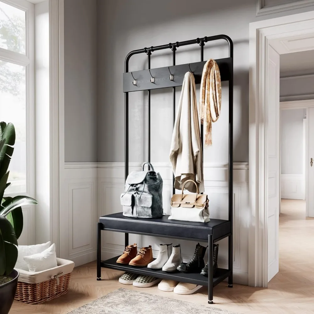 Coat Rack with Shoe Bench Storage Space, Entryway Furniture with Shelf Hooks, Upholstered Sponge-Padded Seat for Living Room
Coat Rack with Shoe Bench Storage Space, Entryway Furniture with Shelf Hooks, Upholstered Sponge-Padded Seat for Living Room