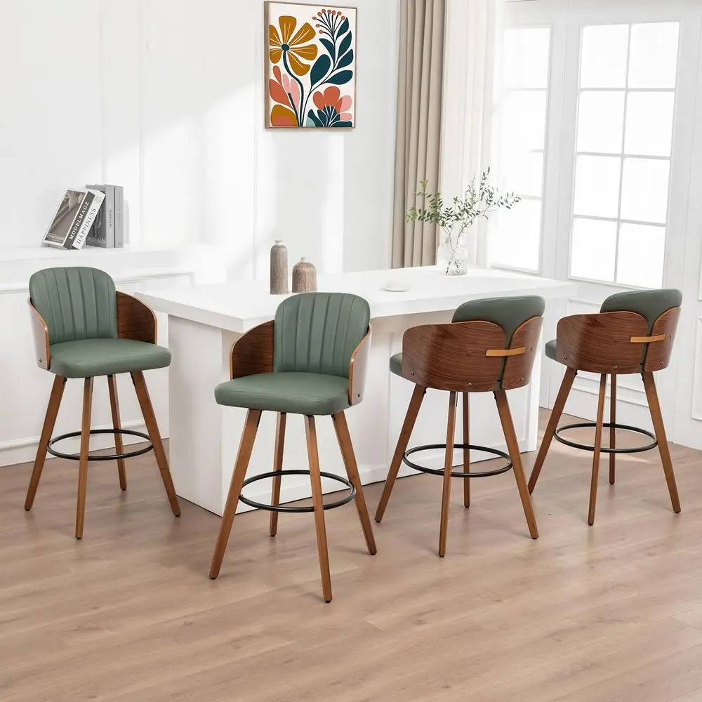 of 4 Swivel Counter Stools 26.4 inch Mid Century CounterStools with Walnut Bentwood, Curved Back and Arms, Upholstered Seat, Ki
of 4 Swivel Counter Stools 26.4 inch Mid Century CounterStools with Walnut Bentwood, Curved Back and Arms, Upholstered Seat, Ki