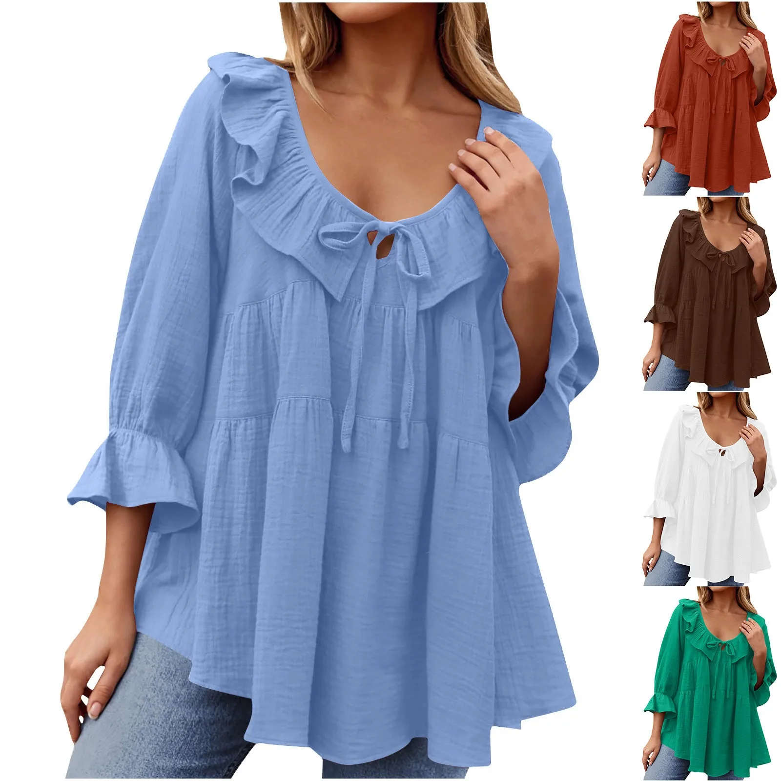 Fall Women's Clothing Casual Round Neck Blouse With Tie Front Pleated Loose Fit Top For Woman Polyester Chiffon Bell Sleeve
Fall Women's Clothing Casual Round Neck Blouse With Tie Front Pleated Loose Fit Top For Woman Polyester Chiffon Bell Sleeve