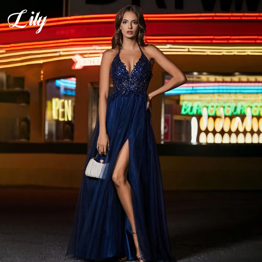 Lily Navy Blue Formal Dresses Backless V-Neck Sleeveless Party Dress for Woman Side Split Shiny Evening Gown 프롬 드레스 Customized
Lily Navy Blue Formal Dresses Backless V-Neck Sleeveless Party Dress for Woman Side Split Shiny Evening Gown 프롬 드레스 Customized