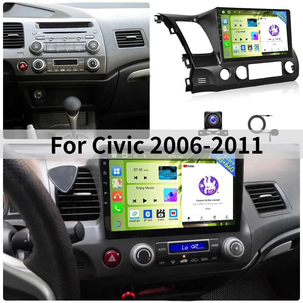 Автомагнитола Android 15 (4+64 ГБ) для Civic 2006-2011 с поддержкой беспроводного CarPlay и Android Auto, 10-дюймовый экран, управление с руля, камера заднего вида AHD и микрофон
Автомагнитола Android 15 (4+64 ГБ) для Civic 2006-2011 с поддержкой беспроводного CarPlay и Android Auto, 10-дюймовый экран, управление с руля, камера заднего вида AHD и микрофон