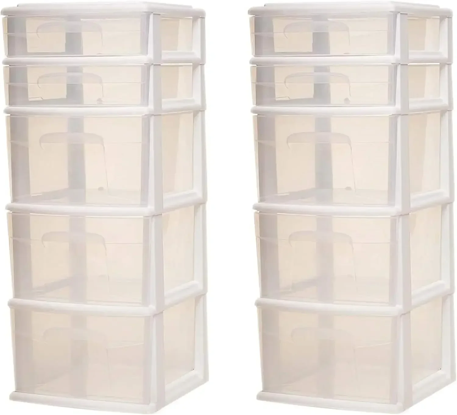 Clear Plastic 5 Drawer Medium Home Organization Storage Container Tower with 3 Large Drawers&2 Small Drawers,White Frame(2 Pack)
Clear Plastic 5 Drawer Medium Home Organization Storage Container Tower with 3 Large Drawers&2 Small Drawers,White Frame(2 Pack)