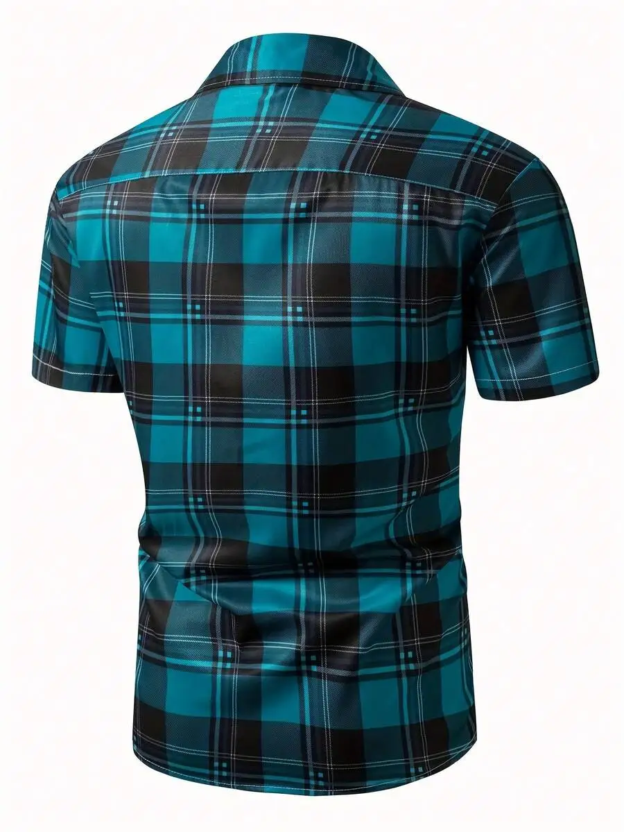 Men Short Sleeve Plaid Shirt Teal Black Casual Tartan
Men Short Sleeve Plaid Shirt Teal Black Casual Tartan