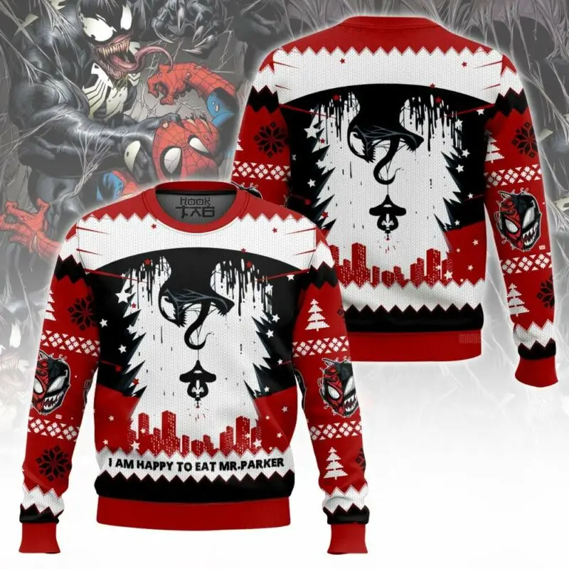 Marvel Villain Venom Pullover Ugly Sweater Men's Winter Sweater Red And Black Christmas Tree Trendy Cool Design Christmas Gift 
Marvel Villain Venom Pullover Ugly Sweater Men's Winter Sweater Red And Black Christmas Tree Trendy Cool Design Christmas Gift