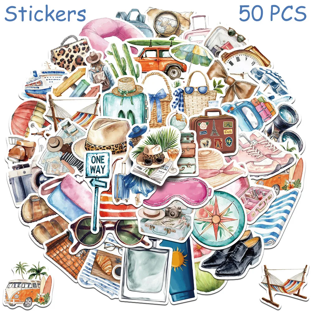 50pcs Cartoon Travel Theme Hat Watch Stickers Decals For Phone Notebook Laptop Luggage Surfboard DIY Graffiti Aesthetic Stickers
50pcs Cartoon Travel Theme Hat Watch Stickers Decals For Phone Notebook Laptop Luggage Surfboard DIY Graffiti Aesthetic Stickers