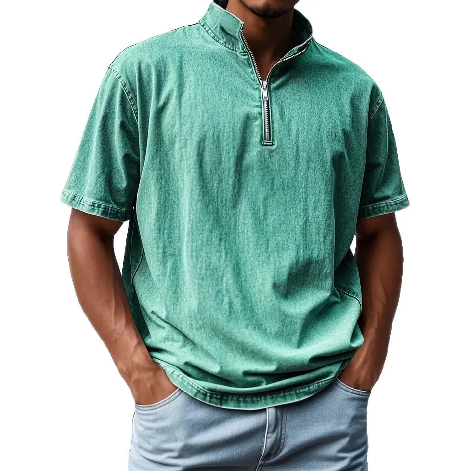 Men's Slim Fit Short Sleeve Shirt Stand Collar Zipper T Denim Fabric Retro Trendy Chinese Brandless Polyester Fiber Daily Wear
Men's Slim Fit Short Sleeve Shirt Stand Collar Zipper T Denim Fabric Retro Trendy Chinese Brandless Polyester Fiber Daily Wear