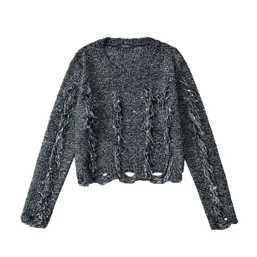 Retro American Style Women's Knitted Sweater round Neck Tassel Detail Autumn Fashion Top European And Distinctive Design
Retro American Style Women's Knitted Sweater round Neck Tassel Detail Autumn Fashion Top European And Distinctive Design