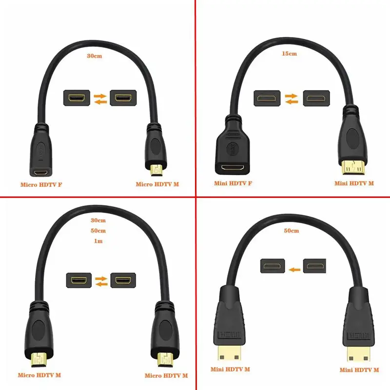 Mini Micro HDMI Compatible Male to Female Adapter Cable 4K Camera Micro to Mini HDMI Compatible Converter Data Extension Cable
Mini Micro HDMI Compatible Male to Female Adapter Cable 4K Camera Micro to Mini HDMI Compatible Converter Data Extension Cable