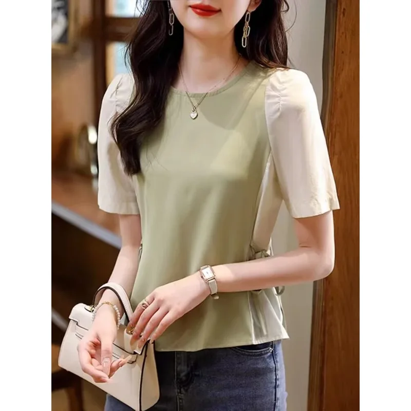 Women's Color Block Puff Sleeve Blouse Summer Casual Tie Waist Top
Women's Color Block Puff Sleeve Blouse Summer Casual Tie Waist Top
