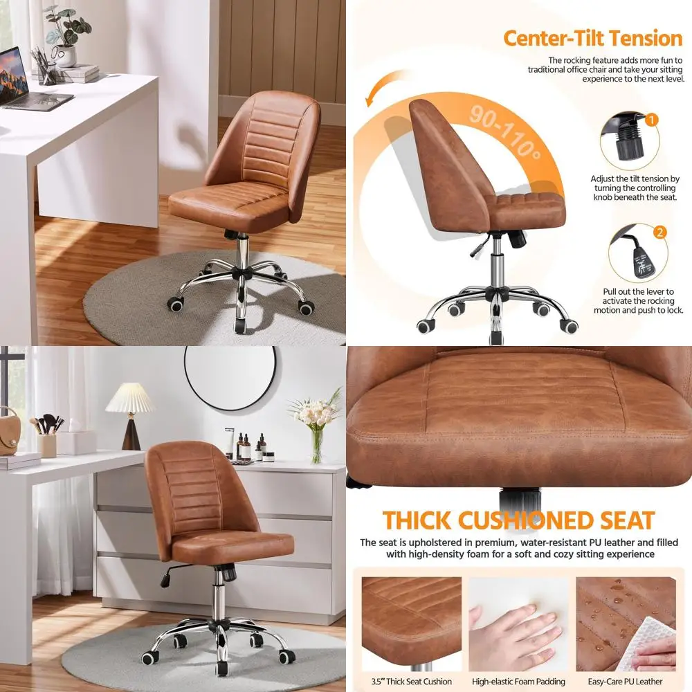 Современное офисное кресло из искусственной кожи со средней спинкой и поворотными колесами, винтажное коричневое металлическое основание
Современное офисное кресло из искусственной кожи со средней спинкой и поворотными колесами, винтажное коричневое металлическое основание