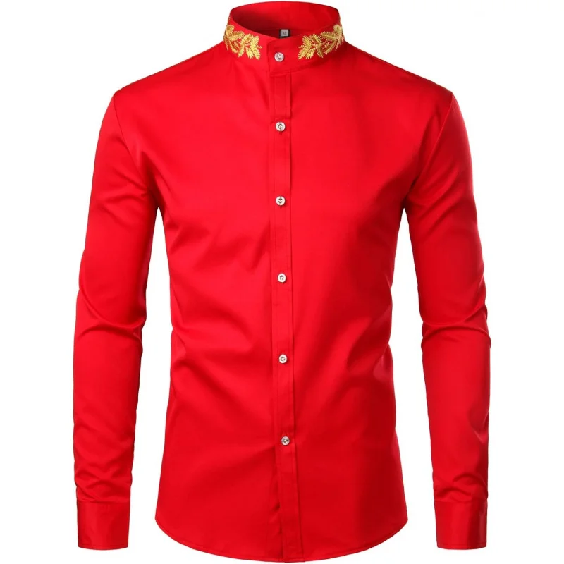 Mens Hipster Gold Embroidery Mandarin Collar Slim Fit Long Sleeve Casual Dress Shirts
Mens Hipster Gold Embroidery Mandarin Collar Slim Fit Long Sleeve Casual Dress Shirts