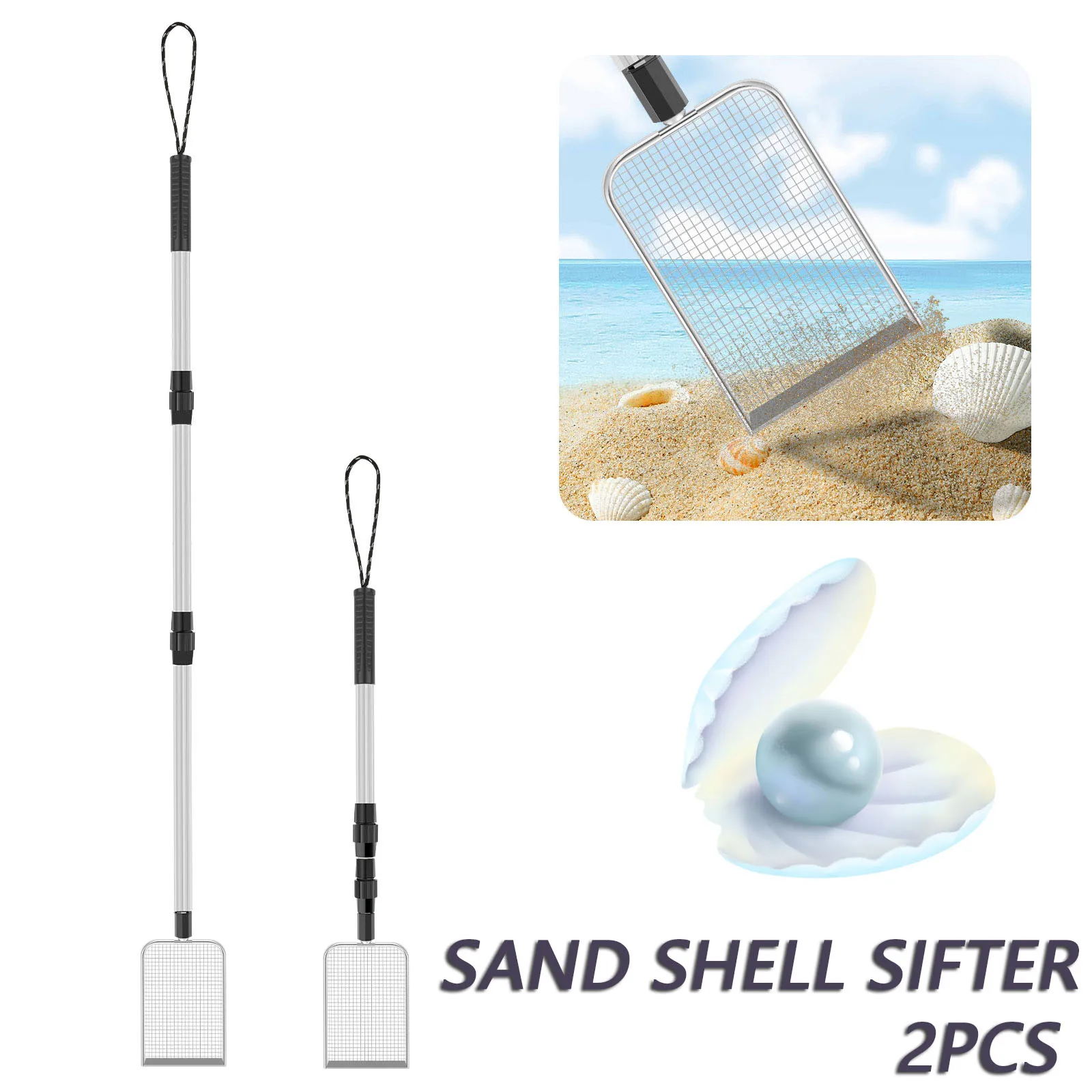 2Pcs Sand Sifters Tools Beach Sand Sifter with Extendable Handle Stainless Steel Shark Tooth Sifter Detachable Sand Beach Scoop
2Pcs Sand Sifters Tools Beach Sand Sifter with Extendable Handle Stainless Steel Shark Tooth Sifter Detachable Sand Beach Scoop