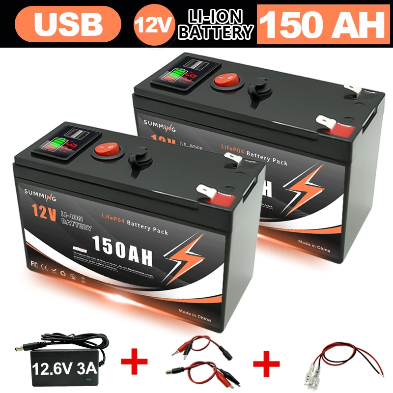 12V 150Ah Lithium LiFeP04 Battery for Solar Charging,Fish Finder Marine Outdoor Camping Off-Grid Applications with USB Port
12V 150Ah Lithium LiFeP04 Battery for Solar Charging,Fish Finder Marine Outdoor Camping Off-Grid Applications with USB Port