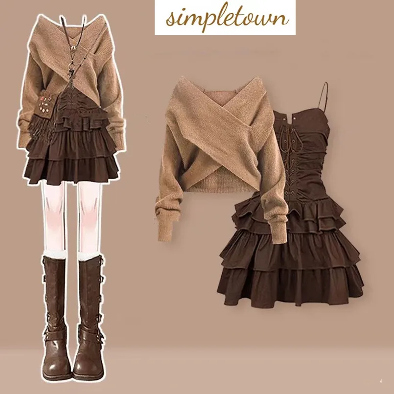 Temperament Fashion Set Women's Spring Autumn Korean Edition Short Knitted Sweater+Strap Dress Two Piece Set
Temperament Fashion Set Women's Spring Autumn Korean Edition Short Knitted Sweater+Strap Dress Two Piece Set