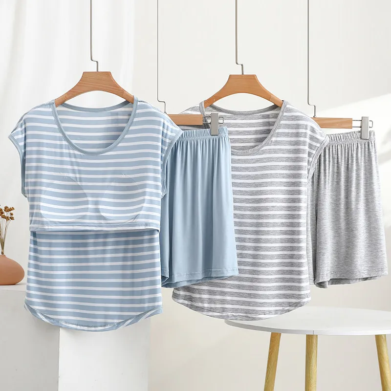 Chest Cotton Striped Loungewear Women's Summer Thin Sleeveless T-shirt Loose Shorts Pajamas Set
Chest Cotton Striped Loungewear Women's Summer Thin Sleeveless T-shirt Loose Shorts Pajamas Set
