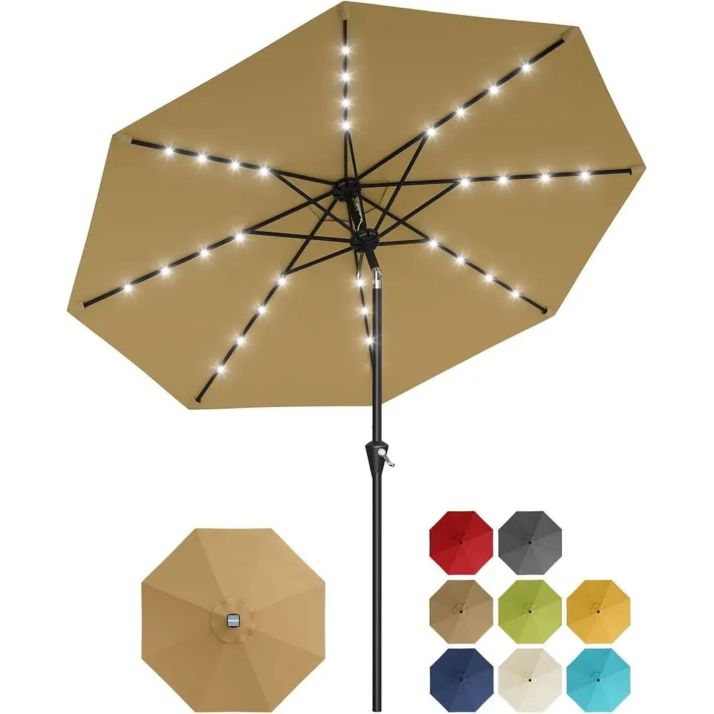 Outdoor Patio Umbrella with 32 LED Lights, Crank and Push Button, UV Protection, 8 Ribs, Tan
Outdoor Patio Umbrella with 32 LED Lights, Crank and Push Button, UV Protection, 8 Ribs, Tan