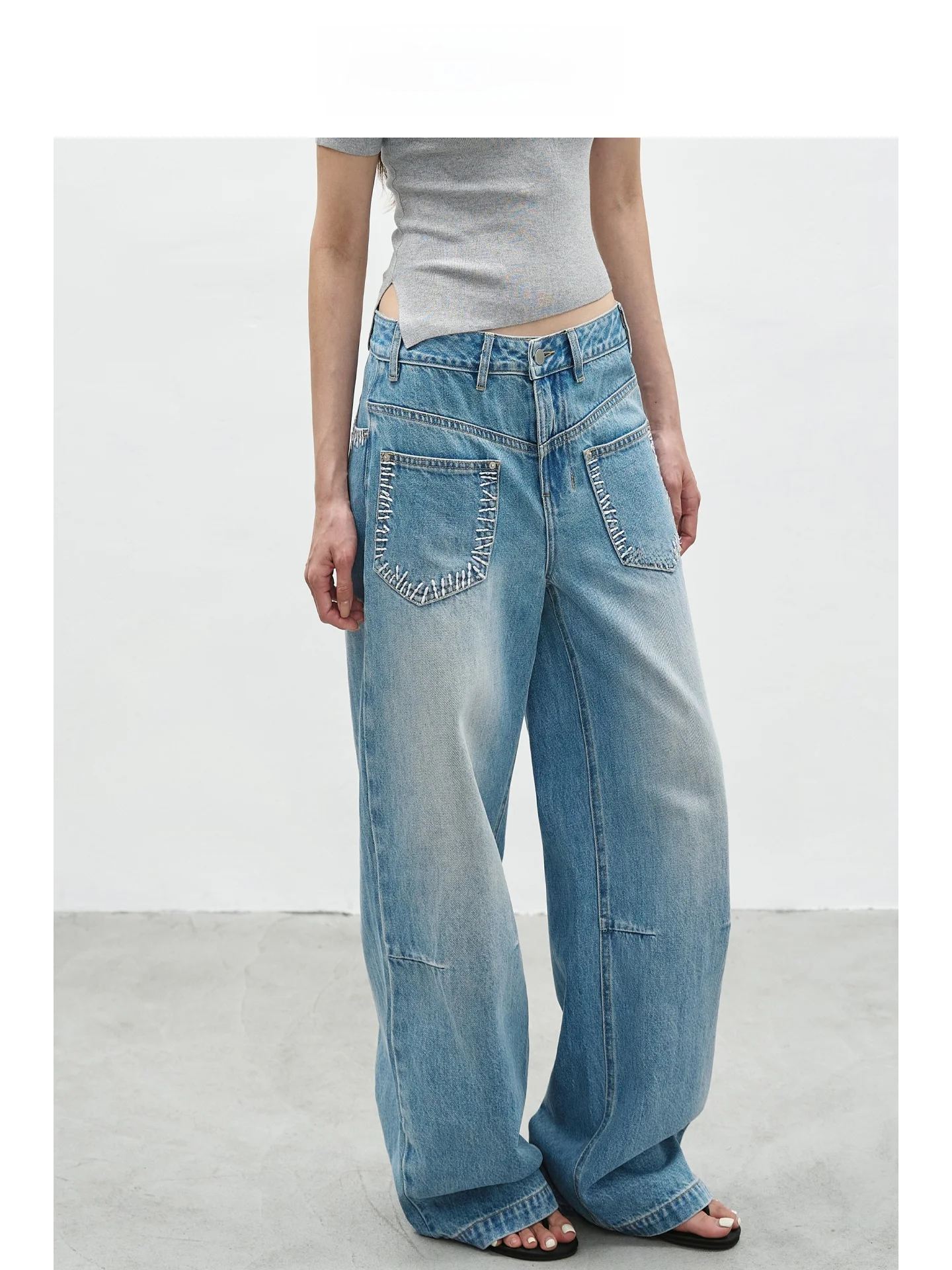 EIGHTHMONTH Loose Wide Leg Blue Denim Jeans Women's High Waist Casual Sle ket Detail Light Blue Jeans Loose Fit
EIGHTHMONTH Loose Wide Leg Blue Denim Jeans Women's High Waist Casual Sle ket Detail Light Blue Jeans Loose Fit