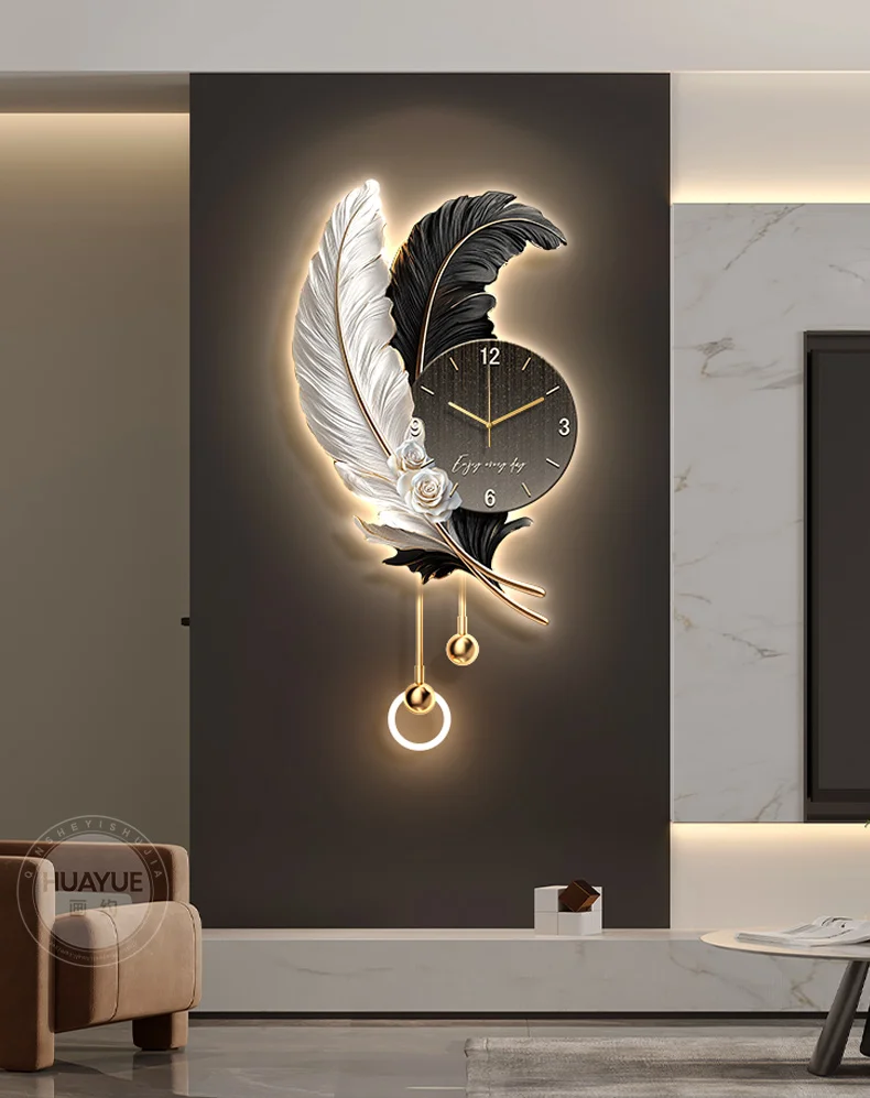 Feather TV background wall decoration painting, light luxury living room clock wall lamp, high-end creative grille wall
Feather TV background wall decoration painting, light luxury living room clock wall lamp, high-end creative grille wall