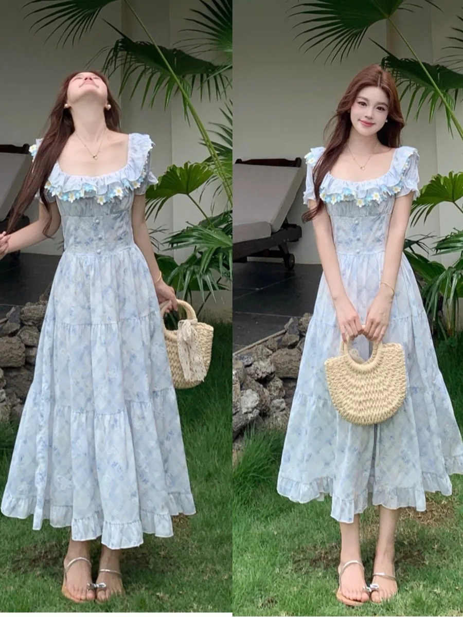 Summer Large Size Dress Blue Floral Print Bubble Sleeve A-Line Skirt French Style Holiday Wear Breathable Short Sleeve Midi D...
Summer Large Size Dress Blue Floral Print Bubble Sleeve A-Line Skirt French Style Holiday Wear Breathable Short Sleeve Midi D...
