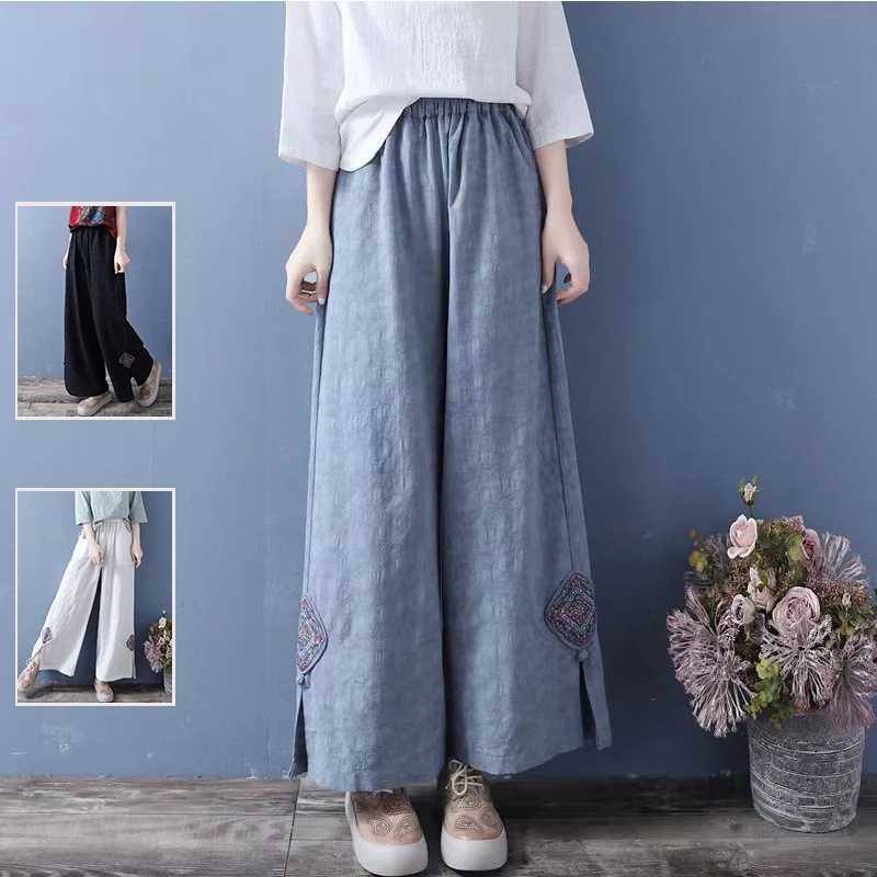 Прямые брюки из хлопка и льна с высокой талией и вышивкой, широкие брюки, весна-лето, женские брюки большого размера
Прямые брюки из хлопка и льна с высокой талией и вышивкой, широкие брюки, весна-лето, женские брюки большого размера