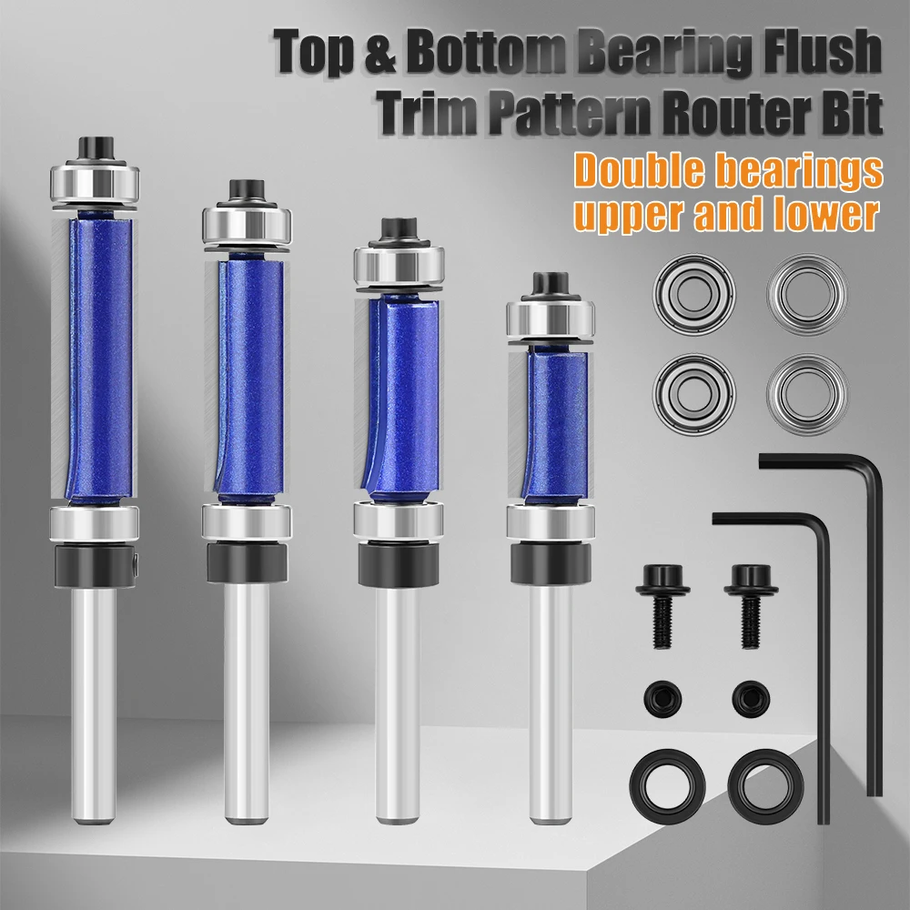 XHYKern 1/4 Inch Shank Top and Bottom Bearing Flush Trim Router Bit Set Woodworking Template Edge Trimming Tool
XHYKern 1/4 Inch Shank Top and Bottom Bearing Flush Trim Router Bit Set Woodworking Template Edge Trimming Tool