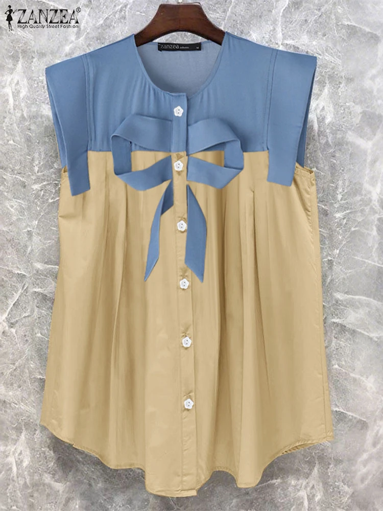 ZANZEA Women Patchwork Shirts Casual Tops 2025 Elegant Office Tunic Summer Sleeveless Bow Blouses Vintage O-Neck Blusas Female
ZANZEA Women Patchwork Shirts Casual Tops 2025 Elegant Office Tunic Summer Sleeveless Bow Blouses Vintage O-Neck Blusas Female