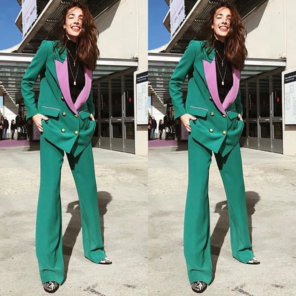 Vintage Hunter Green Women Blazer Pantsuit Pink Peaked Lapel Simple Suit Long Sleeve Jacket + Wide Leg Trousers 2 Piece Set
Vintage Hunter Green Women Blazer Pantsuit Pink Peaked Lapel Simple Suit Long Sleeve Jacket + Wide Leg Trousers 2 Piece Set