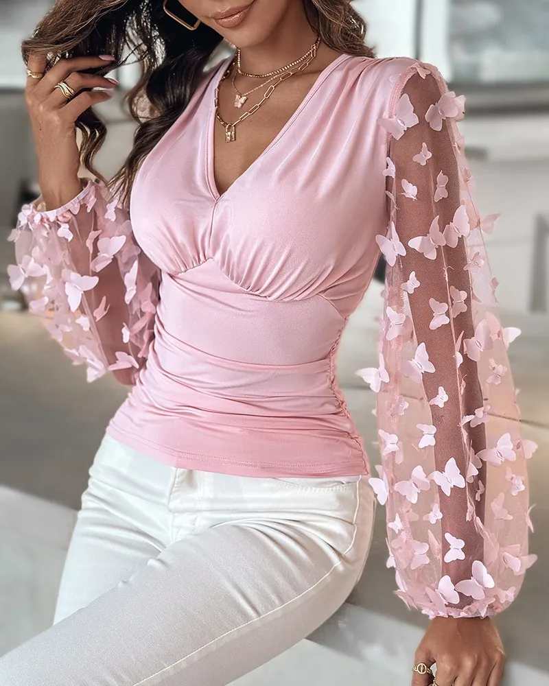 Autumn Tops Women Blouse Elegant Butterfly Jacquard Sheer Mesh Patchwork Ruched Blouses Ladies Sexy Low Neck Lantern Sleeve Tee
Autumn Tops Women Blouse Elegant Butterfly Jacquard Sheer Mesh Patchwork Ruched Blouses Ladies Sexy Low Neck Lantern Sleeve Tee