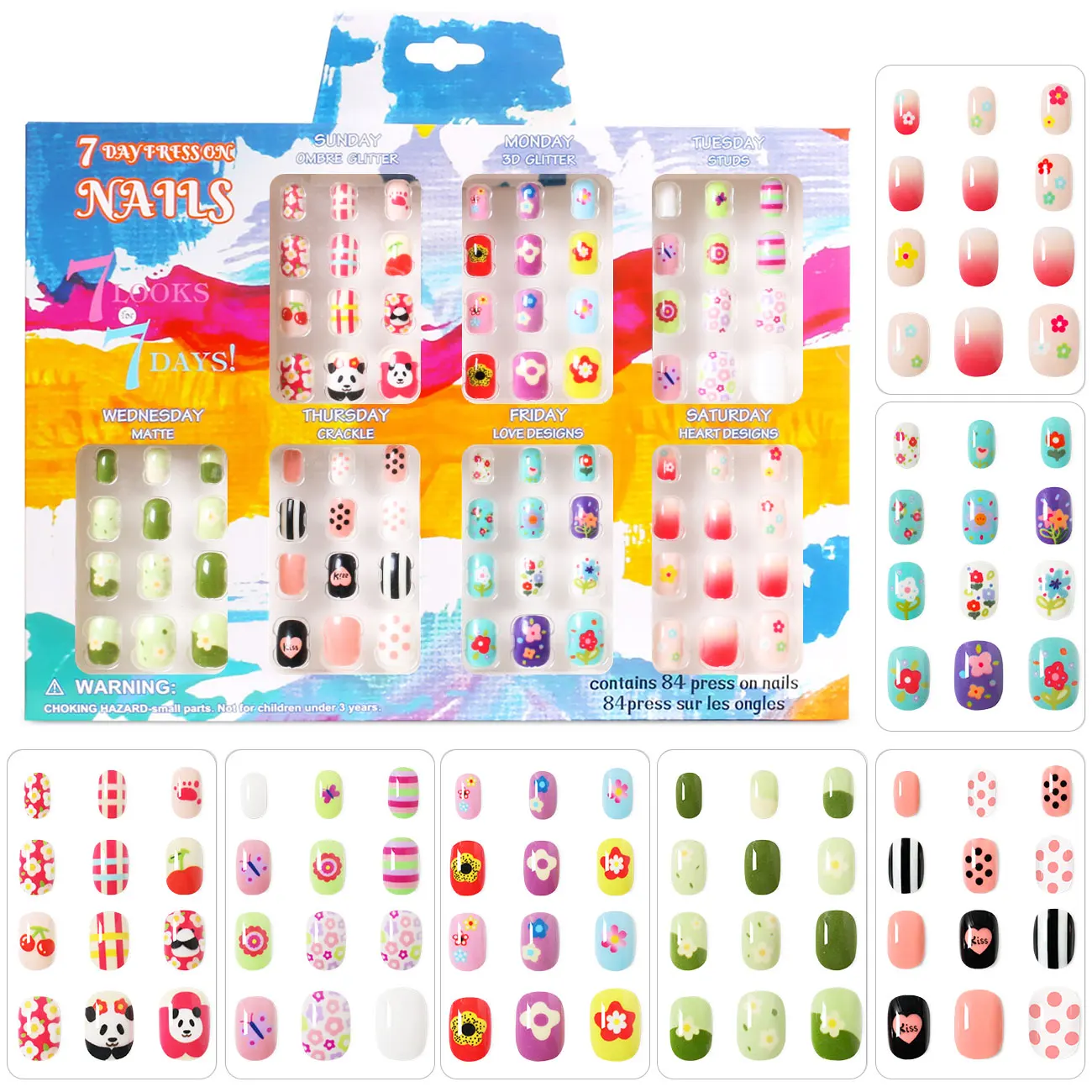 84pcs Kid False Nail Tips Flower Panda Children Full Cover Kid Glue Self Fake Nail Art for Girls Manicure Tips
84pcs Kid False Nail Tips Flower Panda Children Full Cover Kid Glue Self Fake Nail Art for Girls Manicure Tips