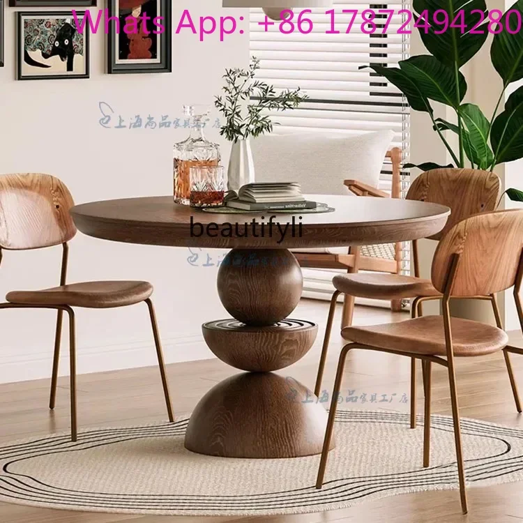 Retro Round Wood Dining Table, American Country Style with Primary Color Matching, Space-saving Size
Retro Round Wood Dining Table, American Country Style with Primary Color Matching, Space-saving Size