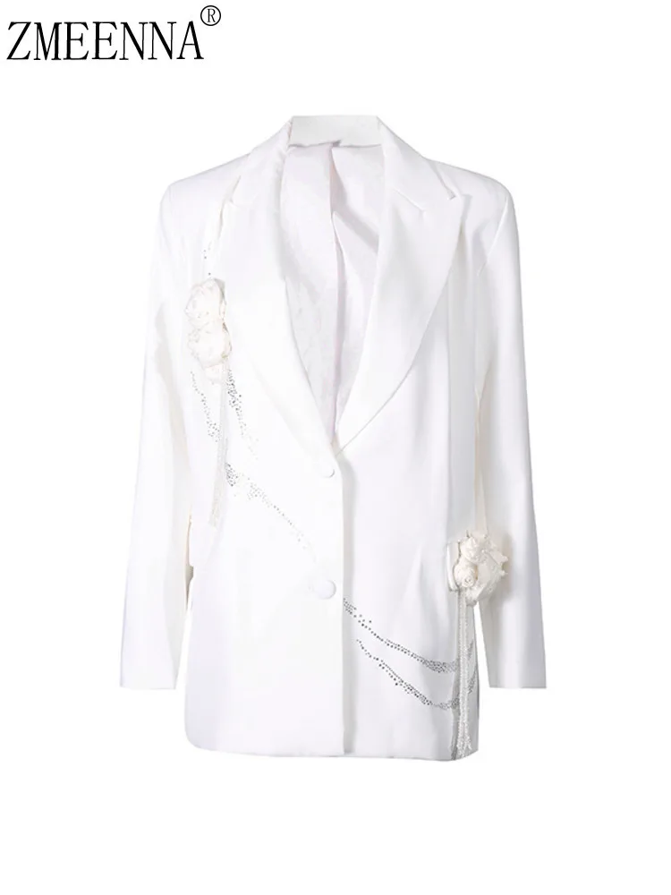 ZMEENNA Womens White Single Breasted Blazer Jacket Lapel Collar 3D Floral Applique Chain Tassel Embellished Outwear ZM4511
ZMEENNA Womens White Single Breasted Blazer Jacket Lapel Collar 3D Floral Applique Chain Tassel Embellished Outwear ZM4511
