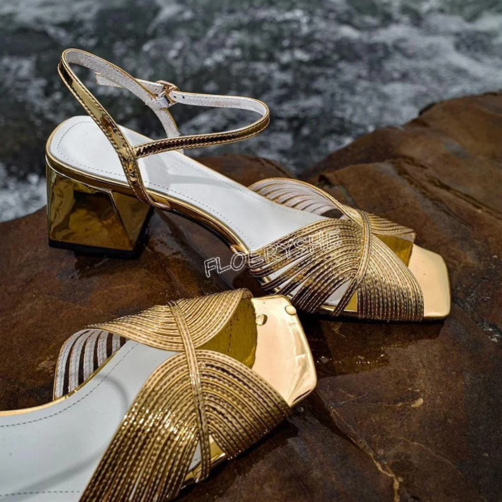 Gold Luxury Women's Sandals Summer New Arrival Solid Women Square Toe Chunky High Heel Ankle Strap Buckle Fashion Dress Shoes
Gold Luxury Women's Sandals Summer New Arrival Solid Women Square Toe Chunky High Heel Ankle Strap Buckle Fashion Dress Shoes