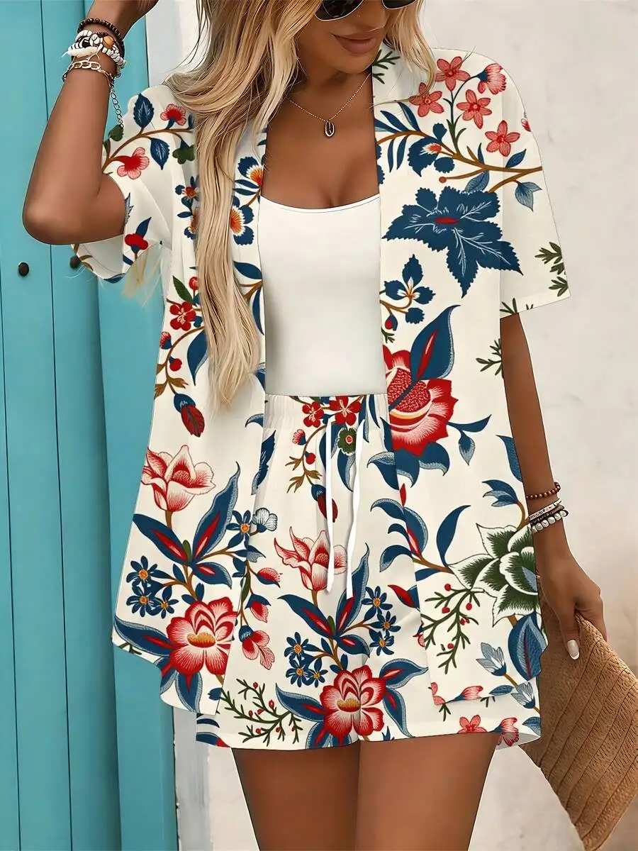 Women Floral Print Cardigan And Shorts Set Boho Style Summer Beach Wear Casual Outfit
Women Floral Print Cardigan And Shorts Set Boho Style Summer Beach Wear Casual Outfit