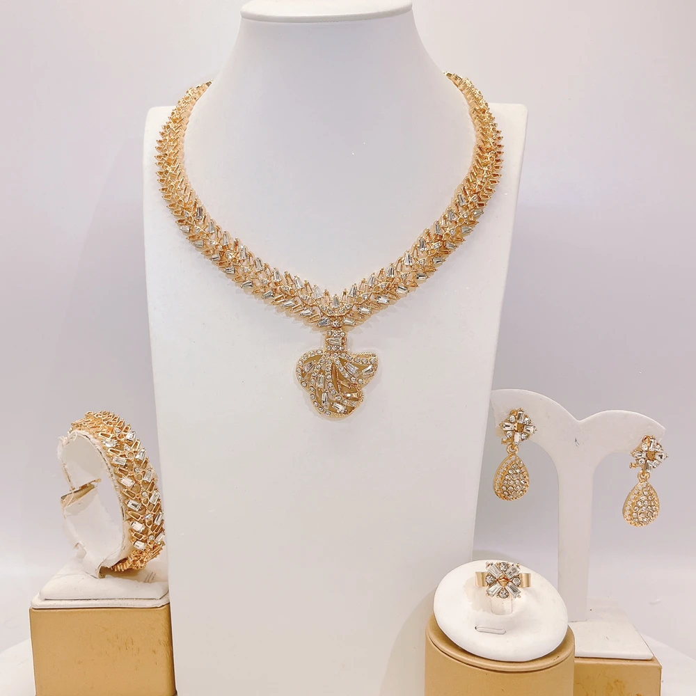 Yulaili Luxury Gold Plated Necklace Earrings Bracelet Ring for Women Party Wedding Bridal Jewelry Set Accessories HB009
Yulaili Luxury Gold Plated Necklace Earrings Bracelet Ring for Women Party Wedding Bridal Jewelry Set Accessories HB009