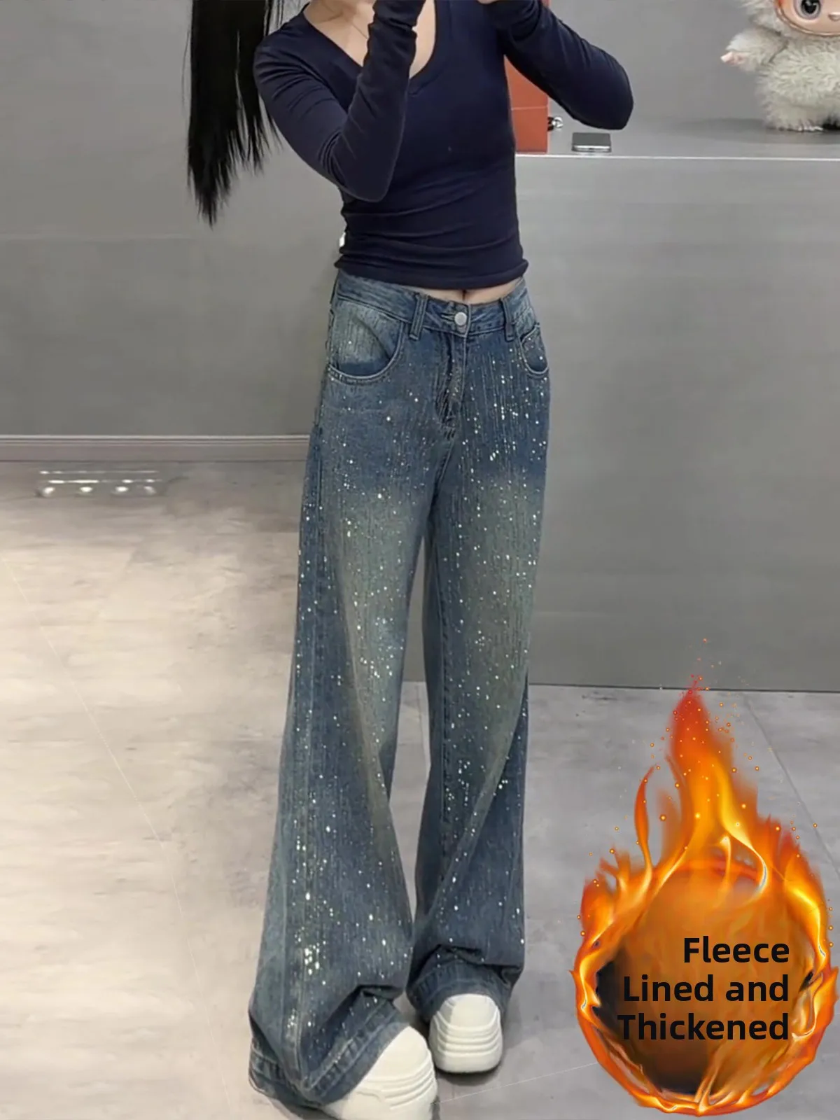 Retro Blue Star Rhinestone Wide Leg Denim Jeans Women's Spring Fce High Waist Pear ape Slim Straight Leg Trousers
Retro Blue Star Rhinestone Wide Leg Denim Jeans Women's Spring Fce High Waist Pear ape Slim Straight Leg Trousers