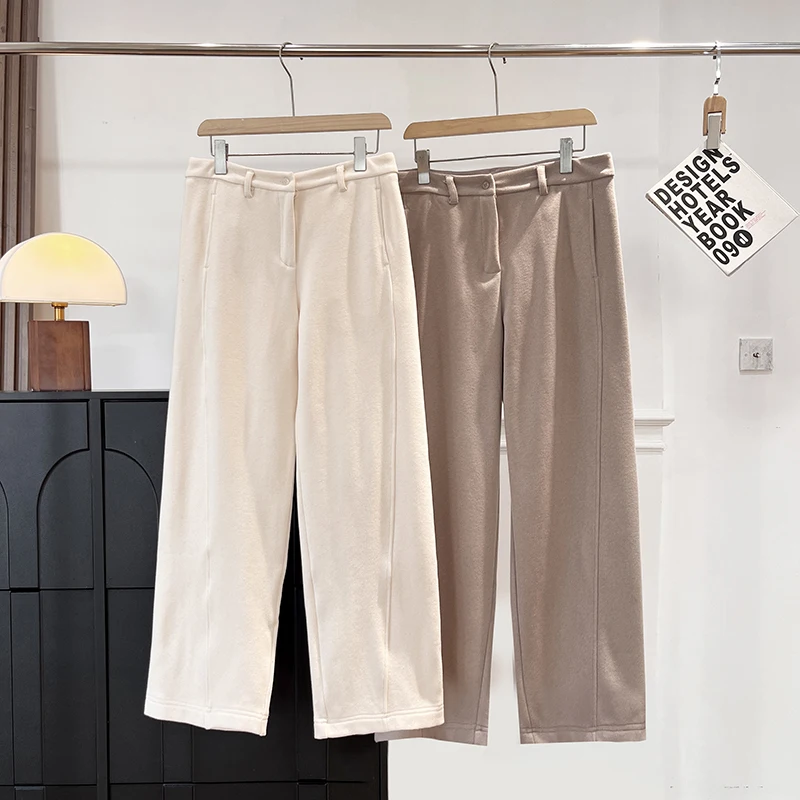 Casual Knitted Fleece-lined Mid-high Waist Loose Straight-leg Seamed Design Women's Winter Pants Comfortable Loose Fit Trousers
Casual Knitted Fleece-lined Mid-high Waist Loose Straight-leg Seamed Design Women's Winter Pants Comfortable Loose Fit Trousers