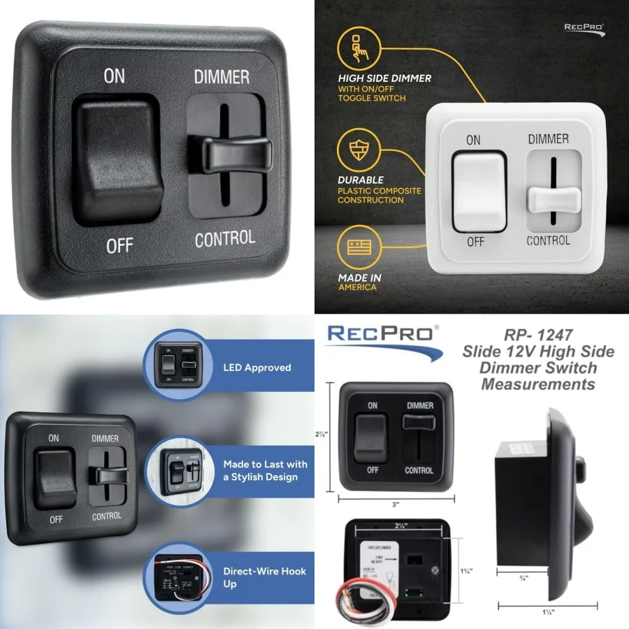 RV Dimmer Switch 12V DC High Side Dimmer Light Switch Compatible with LED Lights Made in America
RV Dimmer Switch 12V DC High Side Dimmer Light Switch Compatible with LED Lights Made in America