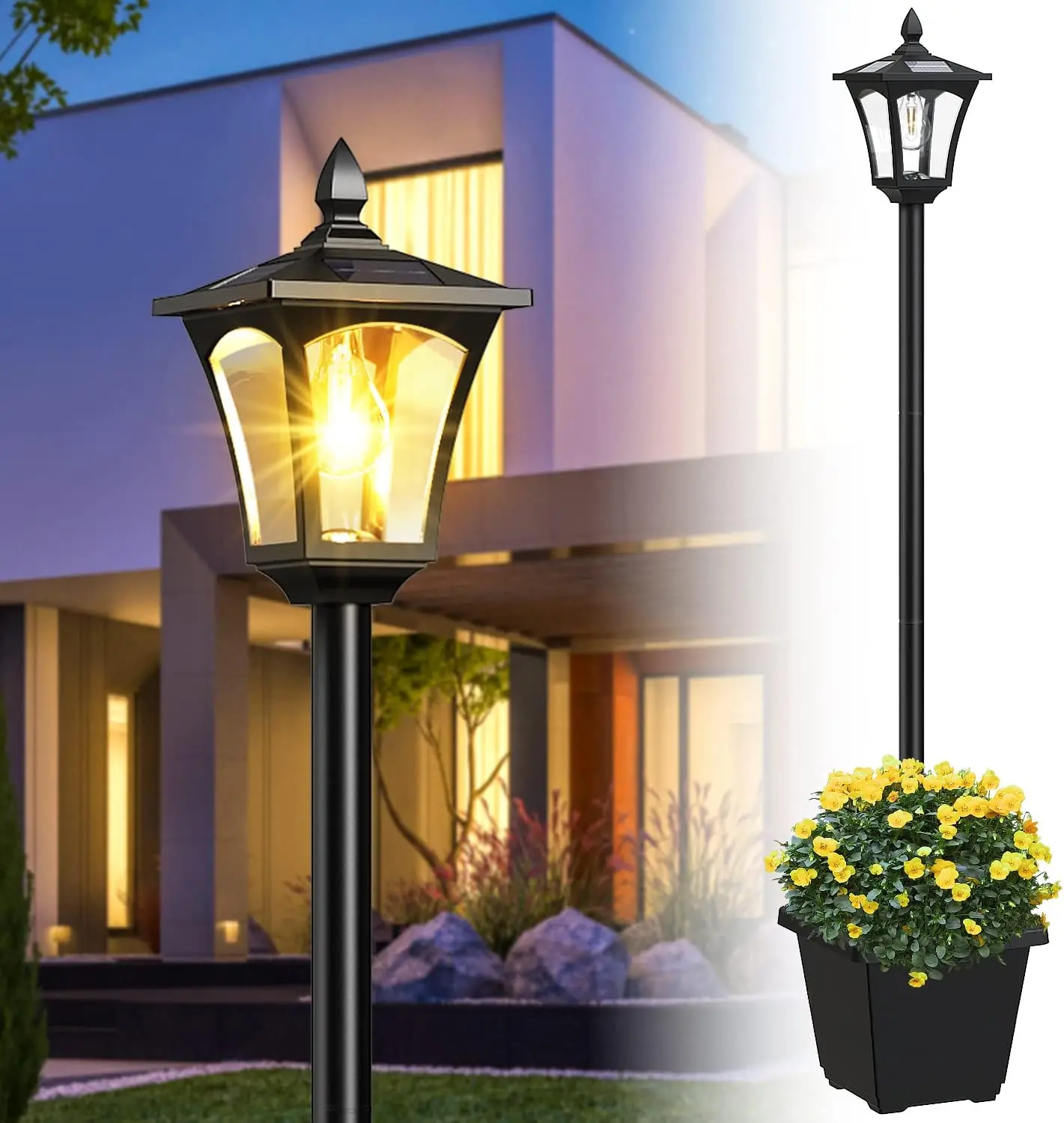 64 Inch Solar Lamp Post with Planter, 60 High Lumens Street Light for Garden, Pathway, Lawn, Driveway Outdoor Pole Warm Light
64 Inch Solar Lamp Post with Planter, 60 High Lumens Street Light for Garden, Pathway, Lawn, Driveway Outdoor Pole Warm Light