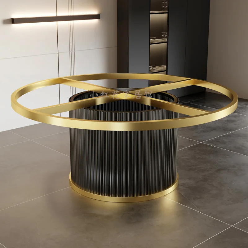 Luxury stone dining table leg support, marble round table base, round rock slab stainless steel table
Luxury stone dining table leg support, marble round table base, round rock slab stainless steel table