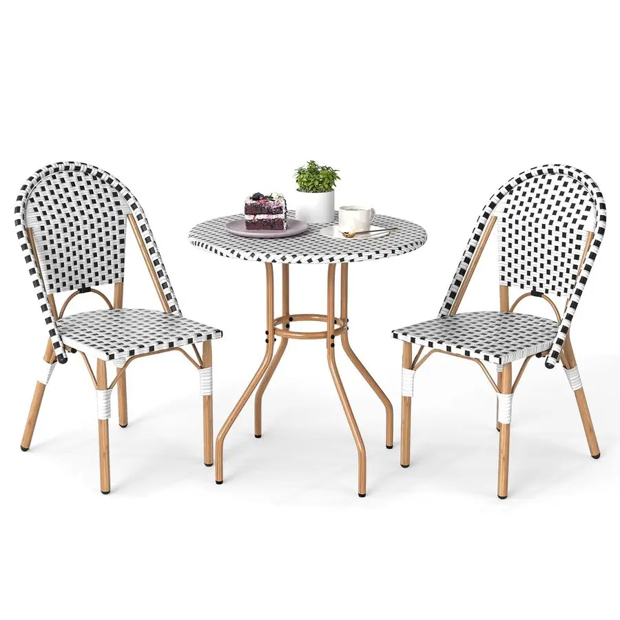 3 Piece French Bistro Table Chair Set, Outdoor Wicker Round Table amp 2 Dining Chairs with Metal Support, Outside Accent Dining
3 Piece French Bistro Table Chair Set, Outdoor Wicker Round Table amp 2 Dining Chairs with Metal Support, Outside Accent Dining