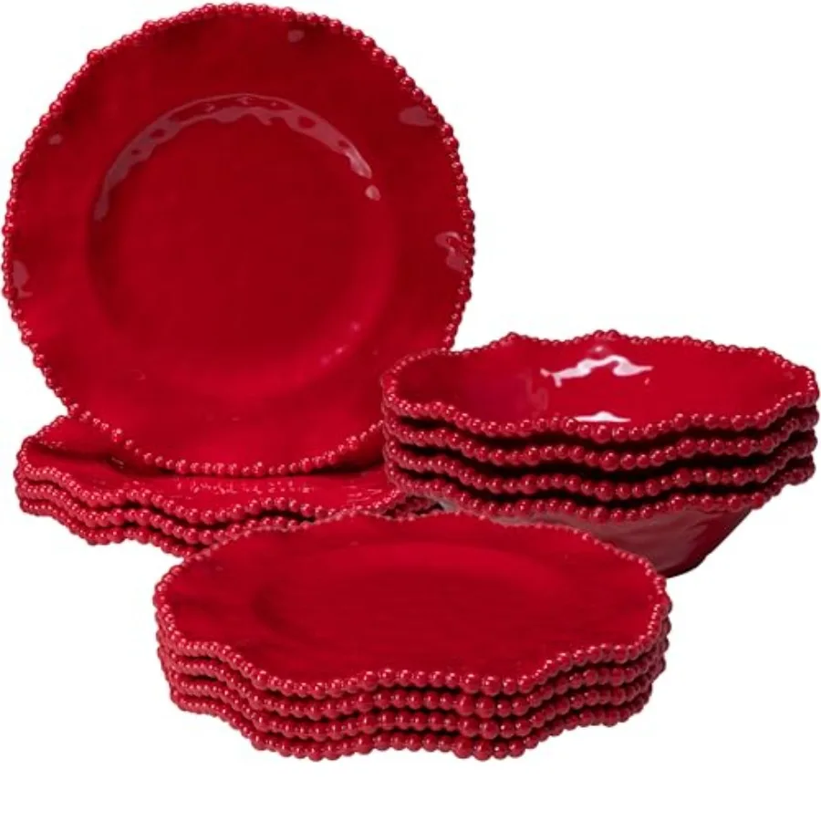 12 pcs Christmas Holiday Melamine Dinnerware Set Ruffled Rim With Beaded Plates and Bowls Set of 4 Lightweight yet Durable Dish
12 pcs Christmas Holiday Melamine Dinnerware Set Ruffled Rim With Beaded Plates and Bowls Set of 4 Lightweight yet Durable Dish