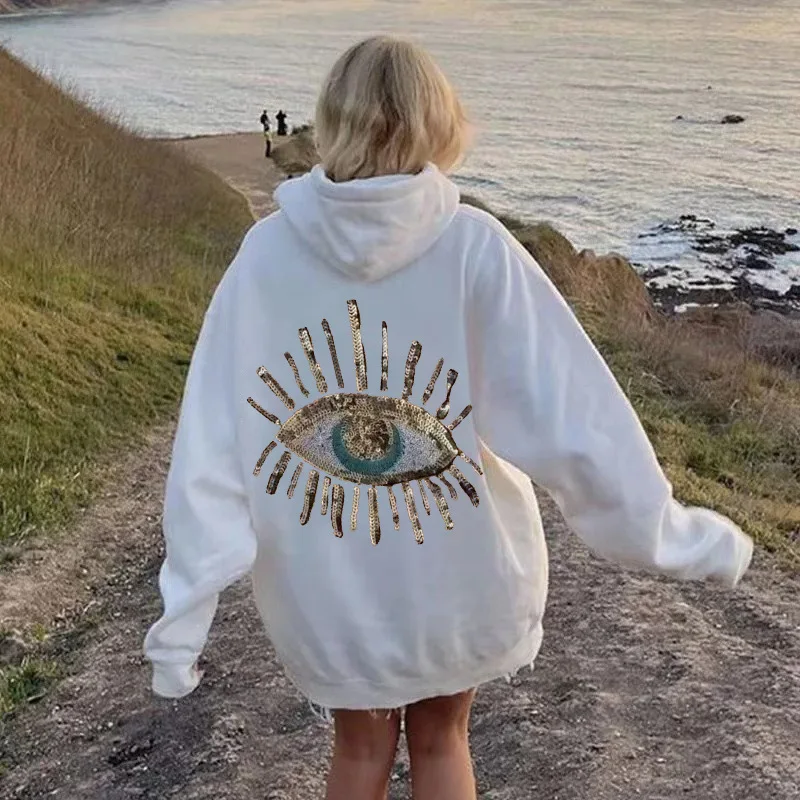 New 2024 Solid Warm Sweatshirts Autumn Winter Female Fashion Sequin Devil's Eye Printed Loose Hoodie Womens Oversized Casual Top
New 2024 Solid Warm Sweatshirts Autumn Winter Female Fashion Sequin Devil's Eye Printed Loose Hoodie Womens Oversized Casual Top