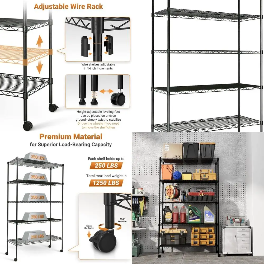 Sturdy 5-Shelf Heavy-Duty Storage Rack, 35.83 x 13.98 x 61.02, Holds 1250 lbs, Black
Sturdy 5-Shelf Heavy-Duty Storage Rack, 35.83 x 13.98 x 61.02, Holds 1250 lbs, Black