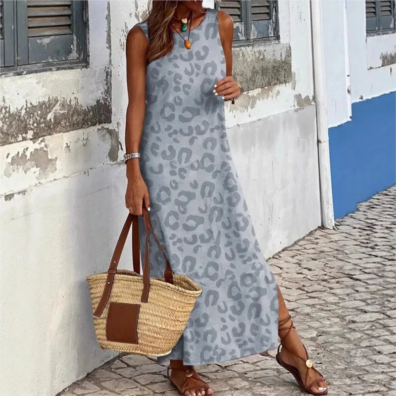 Womens Long Dress Sleeveless Loose Sexy Print Casual Fashion New Leopard Print Loose Side Slit Dress Natural Factors Vestidos
Womens Long Dress Sleeveless Loose Sexy Print Casual Fashion New Leopard Print Loose Side Slit Dress Natural Factors Vestidos