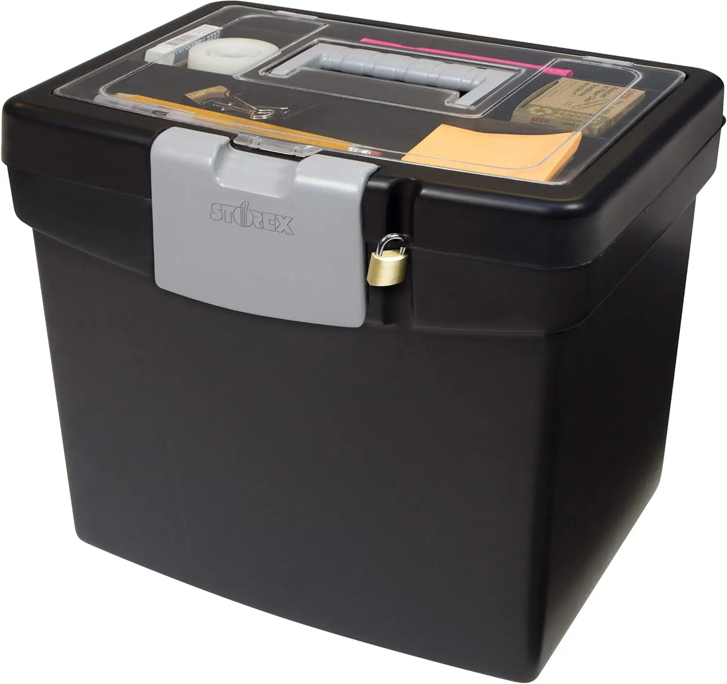 Storex File Storage Box with Translucent Lid, Black, Holds Letter-Size Hanging Folders
Storex File Storage Box with Translucent Lid, Black, Holds Letter-Size Hanging Folders