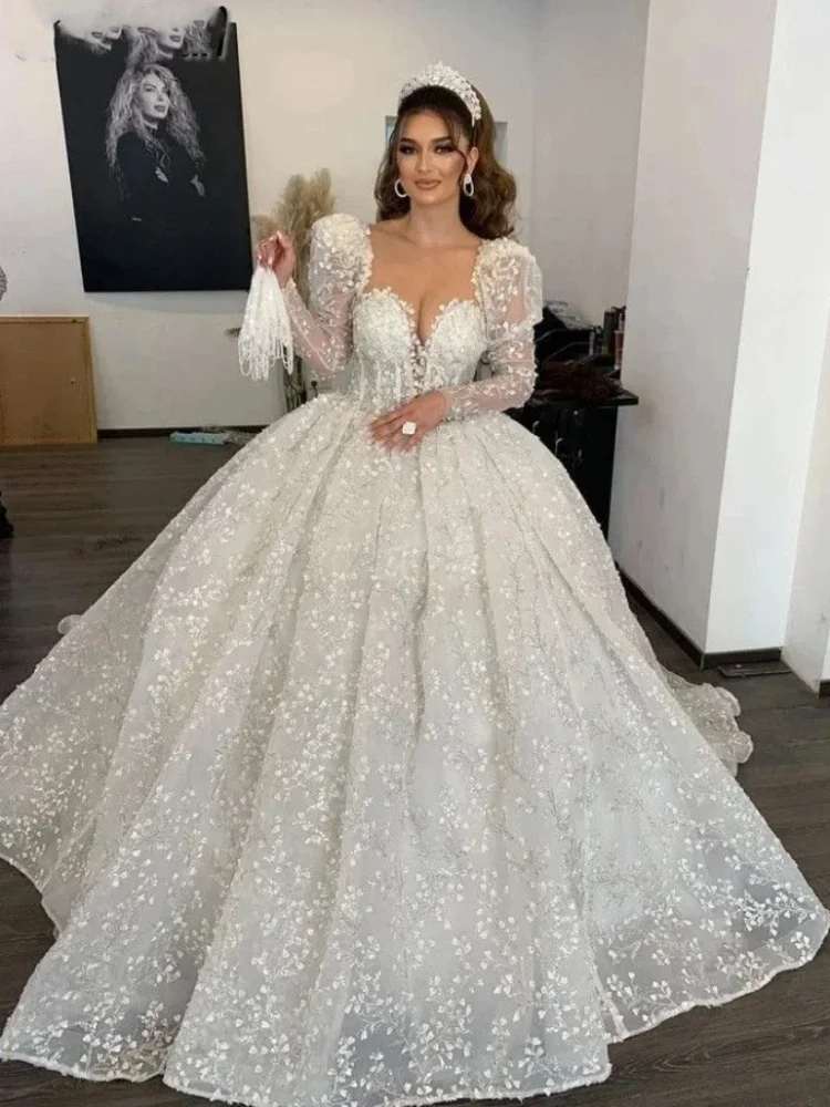 Luxury O-neck Wedding Dresses Long Sleeves Sequins Appliques A-line Corset Bridal Gown vestido de novia
Luxury O-neck Wedding Dresses Long Sleeves Sequins Appliques A-line Corset Bridal Gown vestido de novia