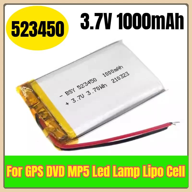 523450 3.7V 1000mAh Rechargeable Batteries for GPS DVD MP5 Led Lamp Lipo Cell
523450 3.7V 1000mAh Rechargeable Batteries for GPS DVD MP5 Led Lamp Lipo Cell
